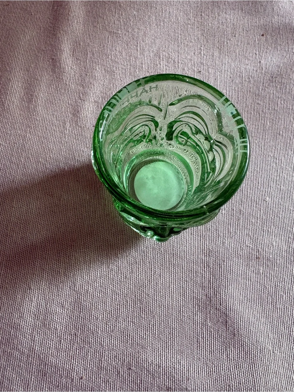 Green Glass Tiki Shot Glass - bought in Hawaii